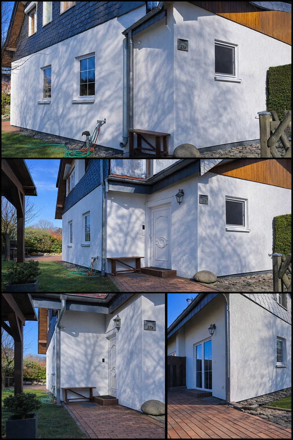 Nachher: frisch gestrichene weiße Fassade eines Modernhauses